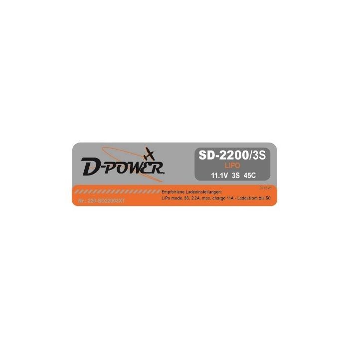 D-Power SD-2200 3S Lipo (11,1V) 45C - XT-60 Stecker