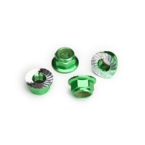 TRX8447G, moeren, 5 mm geflensde nylon vergrendeling (aluminium, groen geanodiseerd, gekarteld) (4)