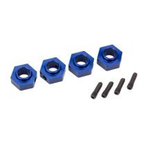 TRX8269X, wielnaaf 12mm zeskant, 6061-T6 aluminium blauw (4) + schroefpen (4