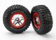 BFGoodrich T/A KM2 banden op velgen satijn/rood voorzijde (2)